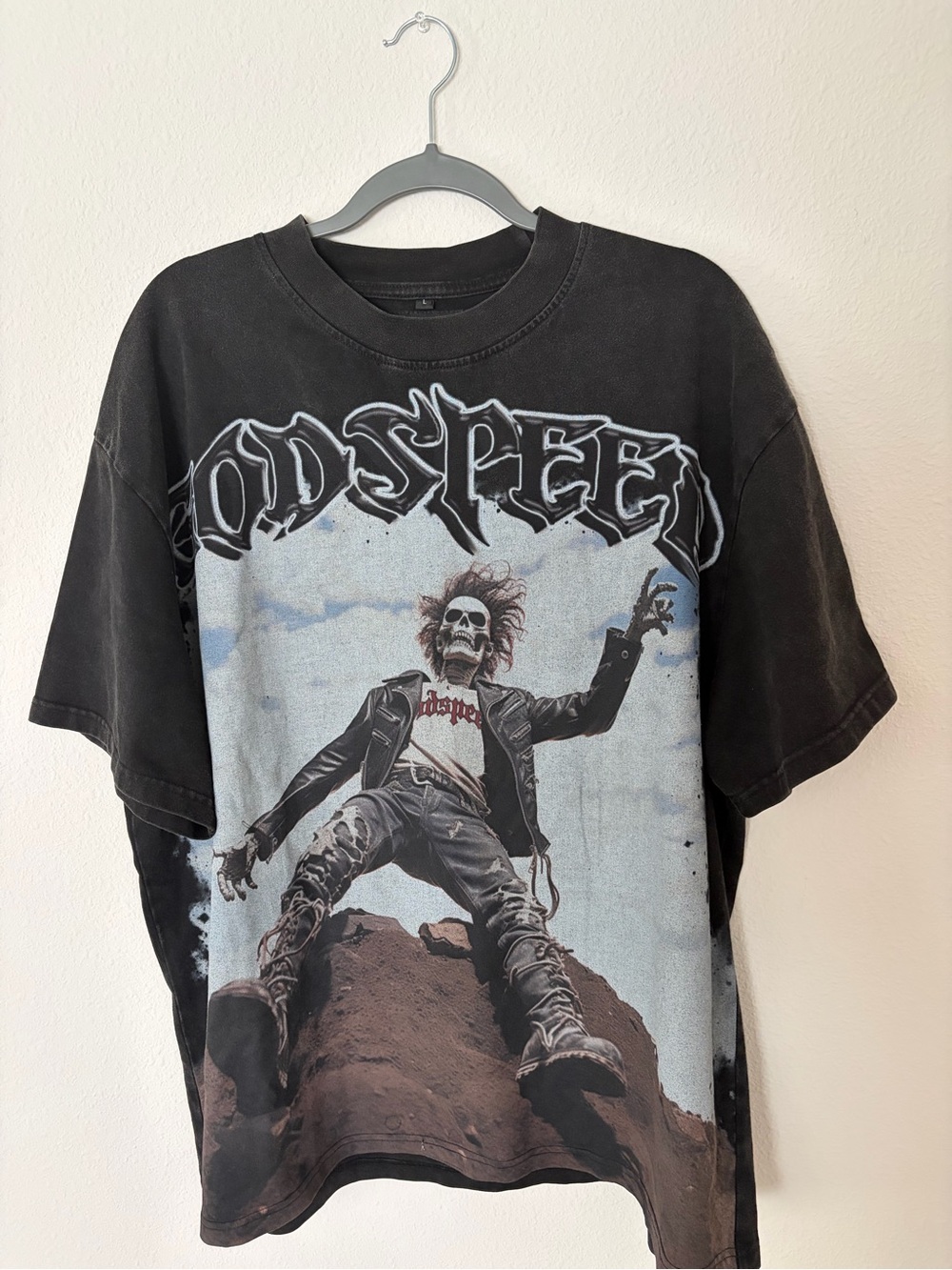 Godspeed Black Graphic Short-Sleeve Men's Tee with Skeleton Rider Print